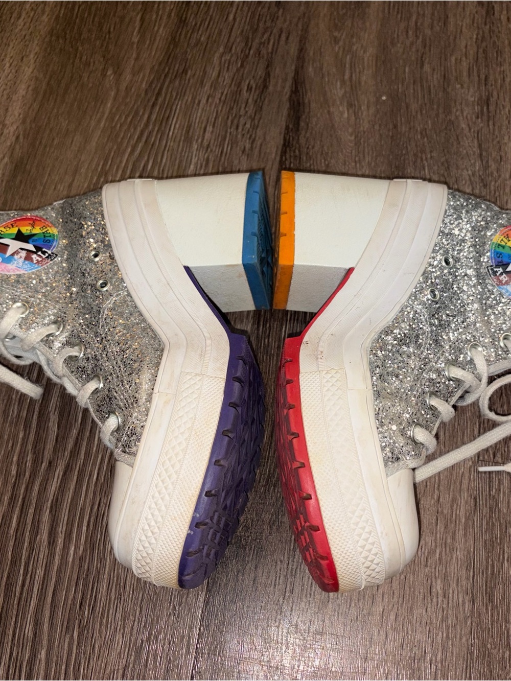 Unisex Silver Glitter Converse chuck 70 De Lux Pride Platform Heel Boots - Picture 7 of 11